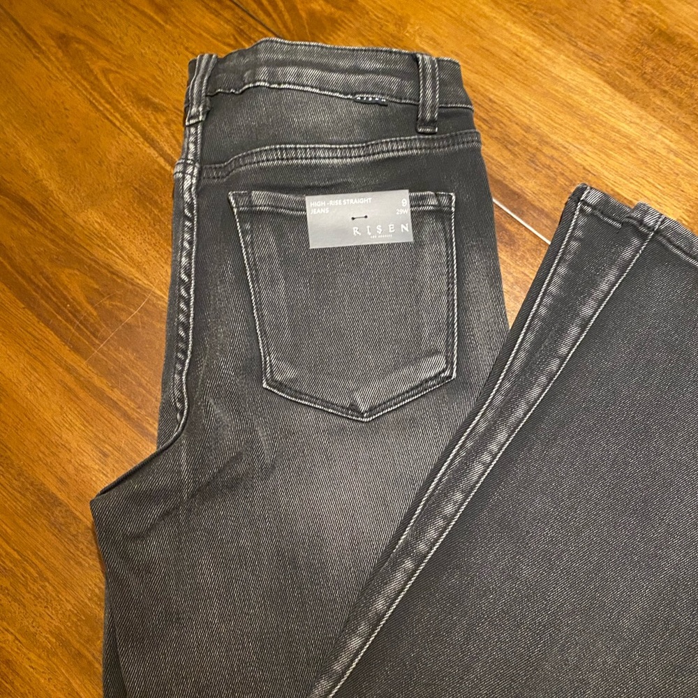 Risen Distressed Straight Leg Black Jeans Sz 9/29